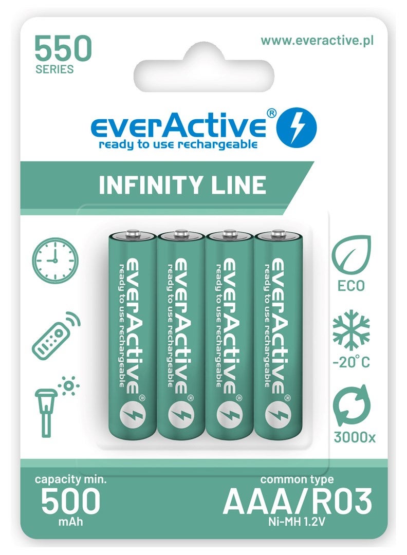 Piles rechargeables everActive Ni-MH R03 AAA 550 mAh Infinity Line ...