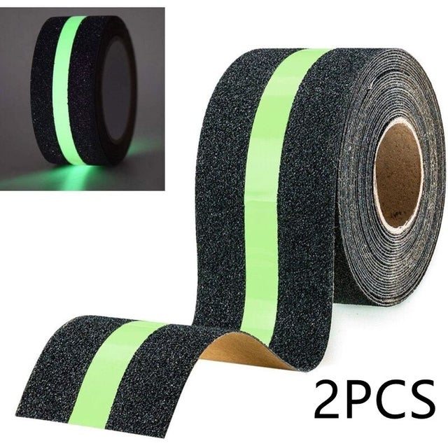 Lot de 2-Ruban adhésif antidérapant avec Film Lumineux Brille dans Le Noir, Bande de sécurité pour escaliers échelles sols glissants , 10 m x 5 cm