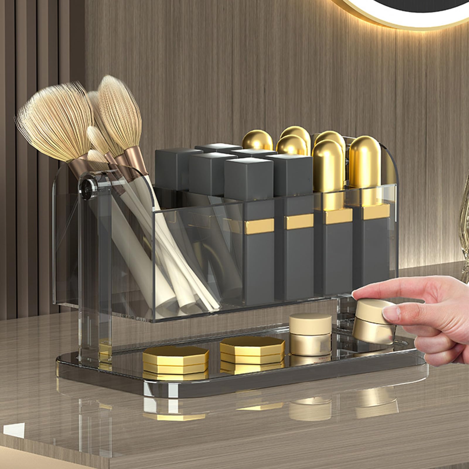 Boîte de rangement pour rouge à lèvres, support de maquillage rotatif amovible et transparent, organiseur de pinceaux, accessoires de beauté, - 2