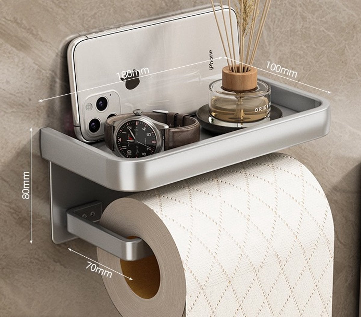 Porta Rotolo Da Cucina In Acciaio Inox 304 | 33 Cm | Nero Opaco | Autoadesivo O Con Fori - 2