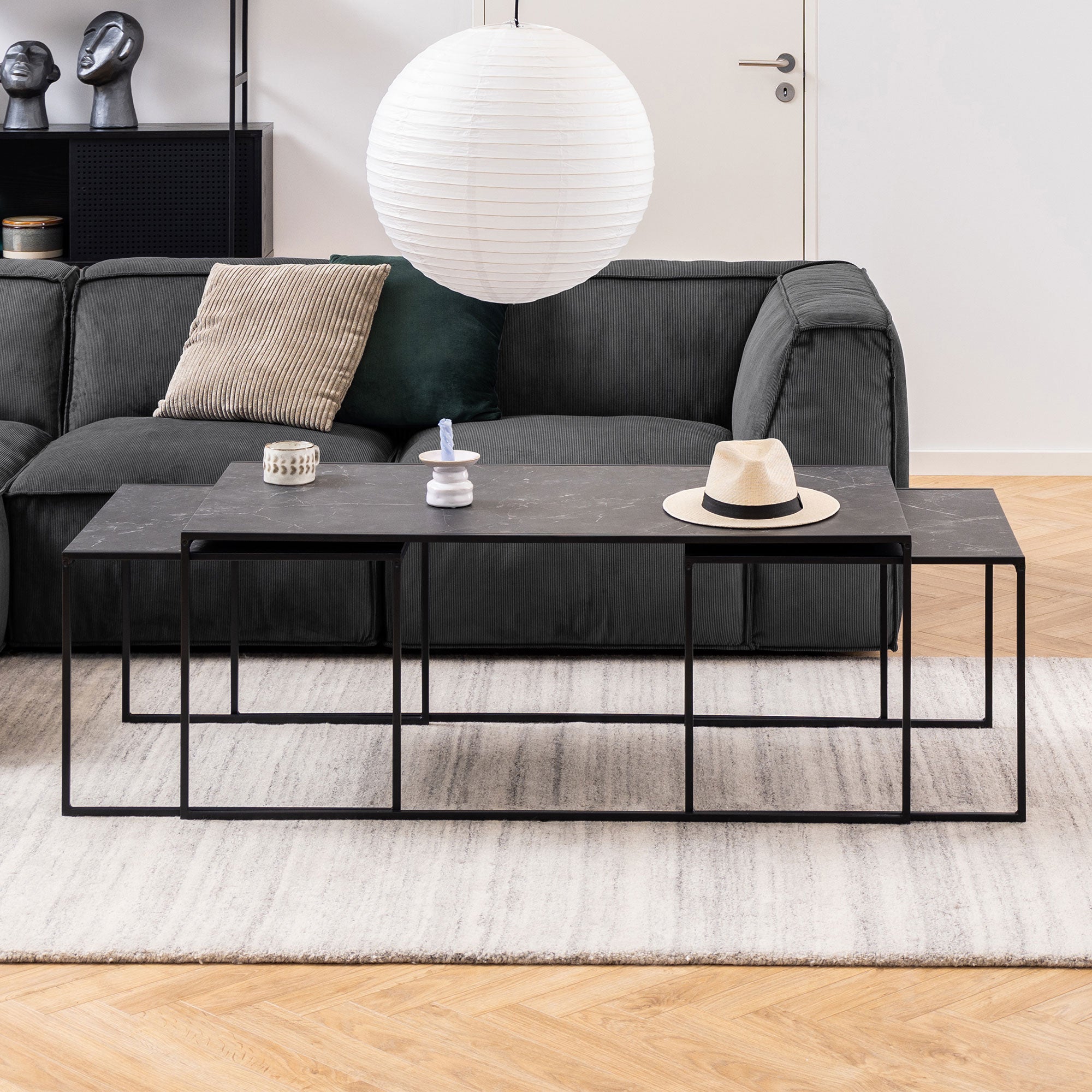 Infinity kanapa Zestaw 3 szt. czarny marmurowy nadruk, czarny.