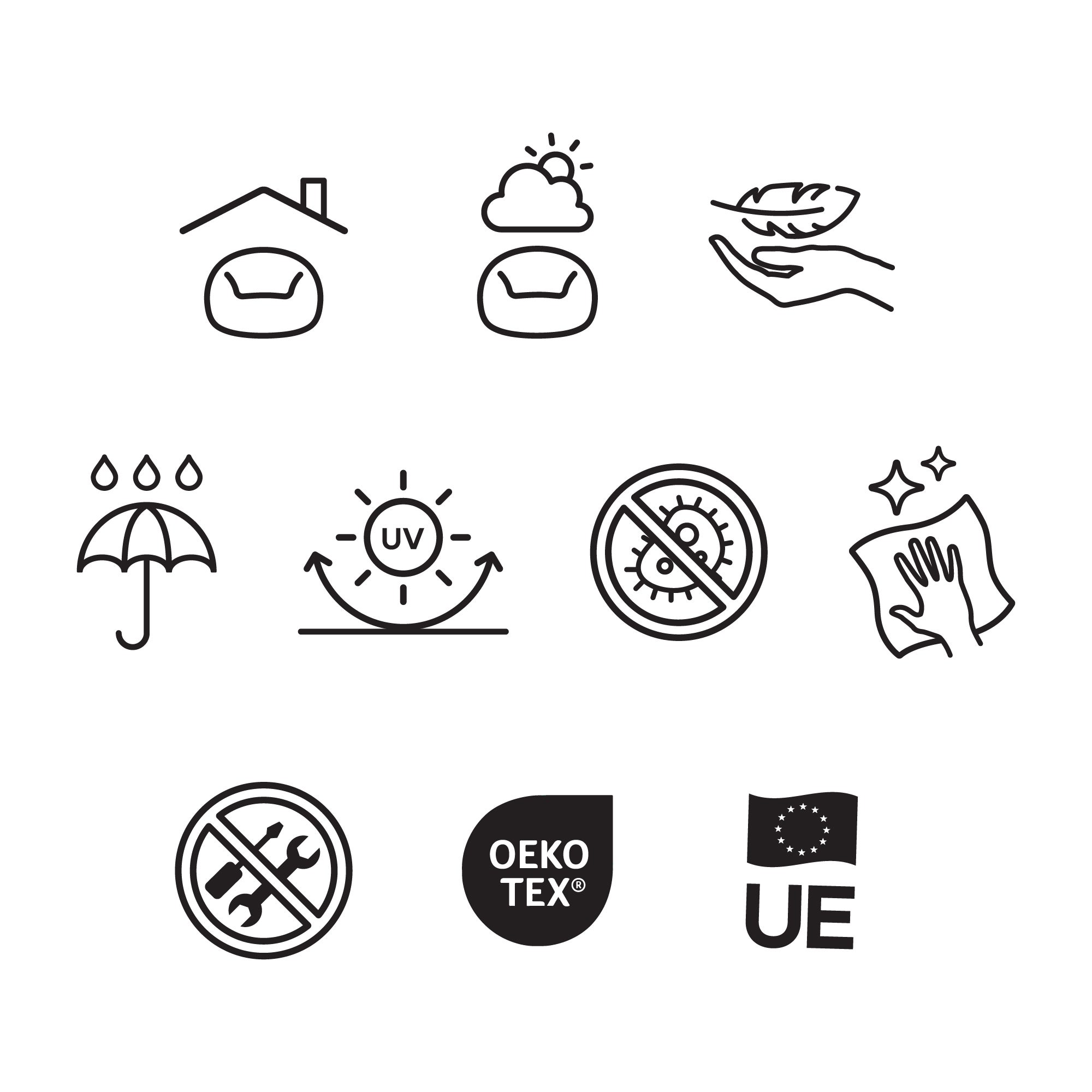 Pouf repose-pieds Icon d'extérieur en oléfine toutes saisons vert kaki, 34x45cm, Made in Allemagne, Oeko-Tex® - 8