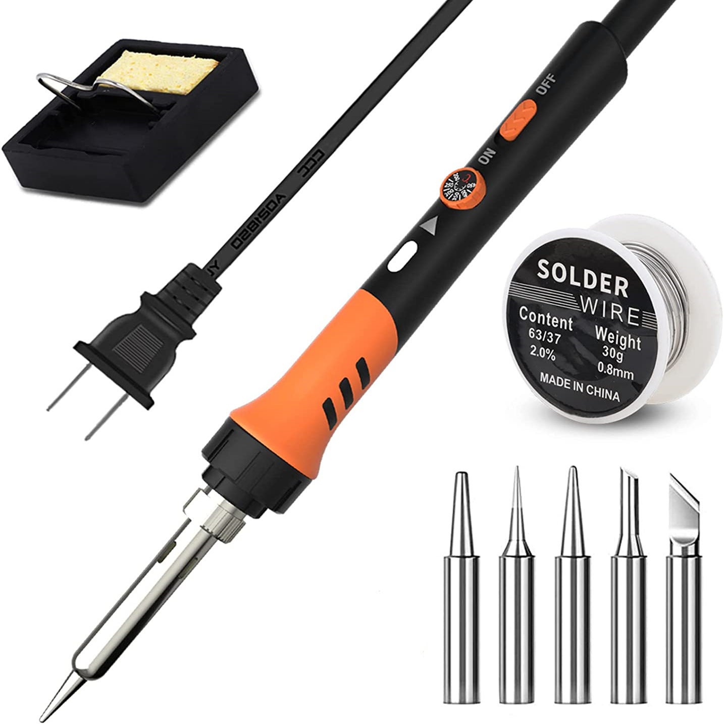 Fer à Souder 60W Température Réglable 200-480°C - Kit Complet Avec 5 Pointes