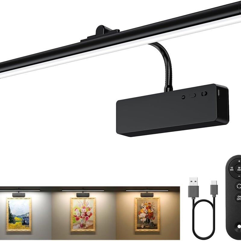 Bezprzewodowa lampa do obrazów (39 cm) – akumulatorowa, bateria 5400 mAh, pilot w zestawie, 3 temperatury barwowe, z timerem i regulacją jasności