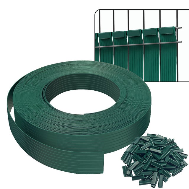 Kit de lamelles occultantes PVC brise vue 75m x 4.7cm avec 150 clips Vert VOUNOT®