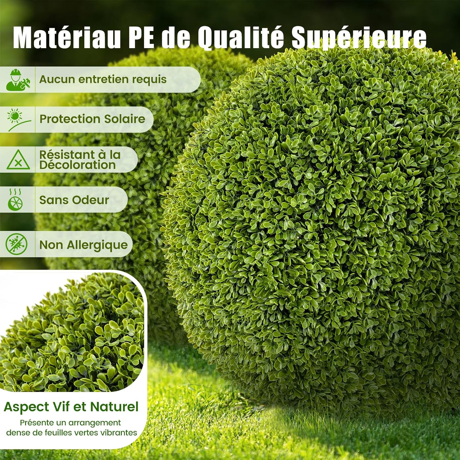 2 Boules de Buis Artificielles 50 cm Résistantes aux UV, Plantes en Boules de Faux Sphères Végétales, Vert - 3