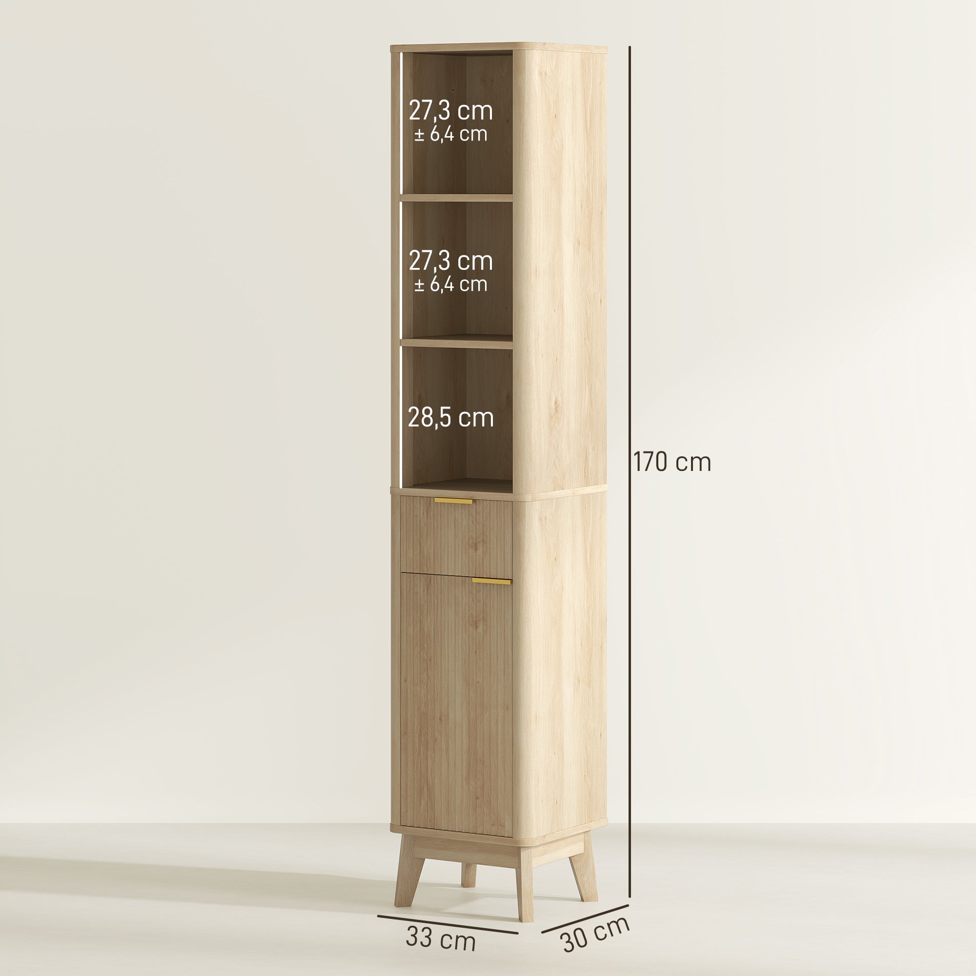 Columna de Baño HOMCOM MDF Madera Natural 33x30x170 cm - 4