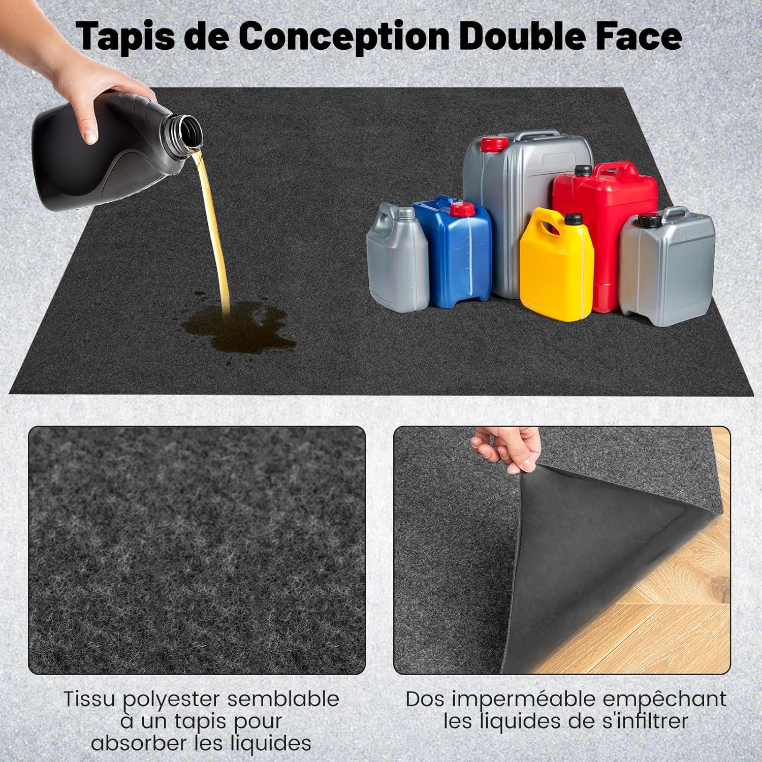 Tapis de Protection Garage, Tapis de Sol Double Face Antidérapant Absorbant, Lavable et Réutilisable, pour Garage, Magasin, Entrée 252,5 x 221 cm - 2