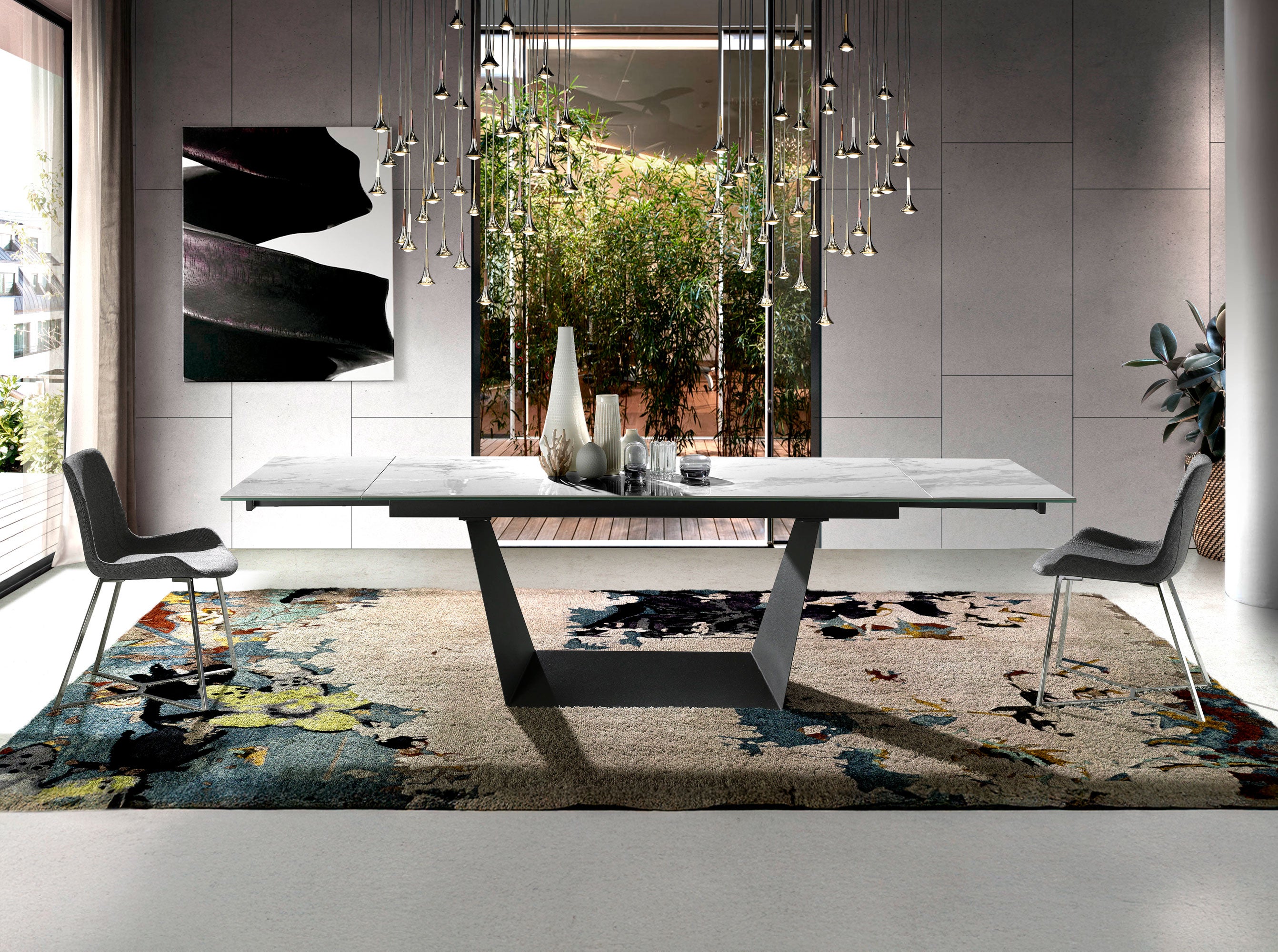 Mesa comedor extensible rectangular mármol porcelánico y acero negro 180 x 90 x 75 cm - 4