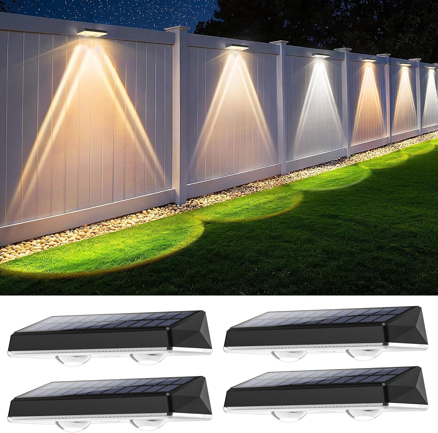 Wodoszczelne lampy solarne zewnętrzne IP67, 4 białe lampy solarne z 3 trybami do ogrodu i na podwórze