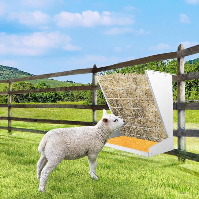 Râtelier à Foin Pour Chèvres Et Moutons - Grille Et Mangeoire Intégrées - Métal Galvanisé - 109 Litres