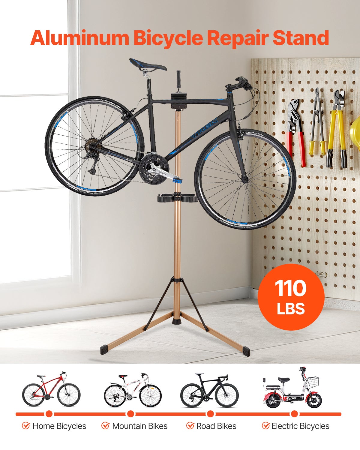 Support De Réparation Vélo Télescopique Denotip/Tectake - Pliable 360° - Charge 50 Kg