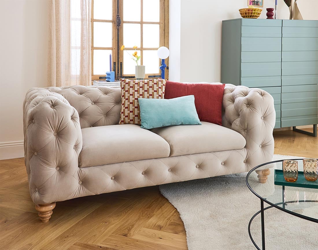Canapé Droit 2 Places Woud En Velours Bleu - 160 Cm, Occasion Neuve