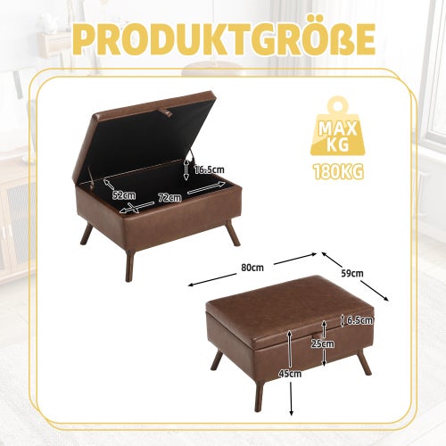 Tavolino multifunzionale Mid-Century Modern, panca da salotto fatta a mano, con spazio di stoccaggio e meccanismo di sicurezza - 6