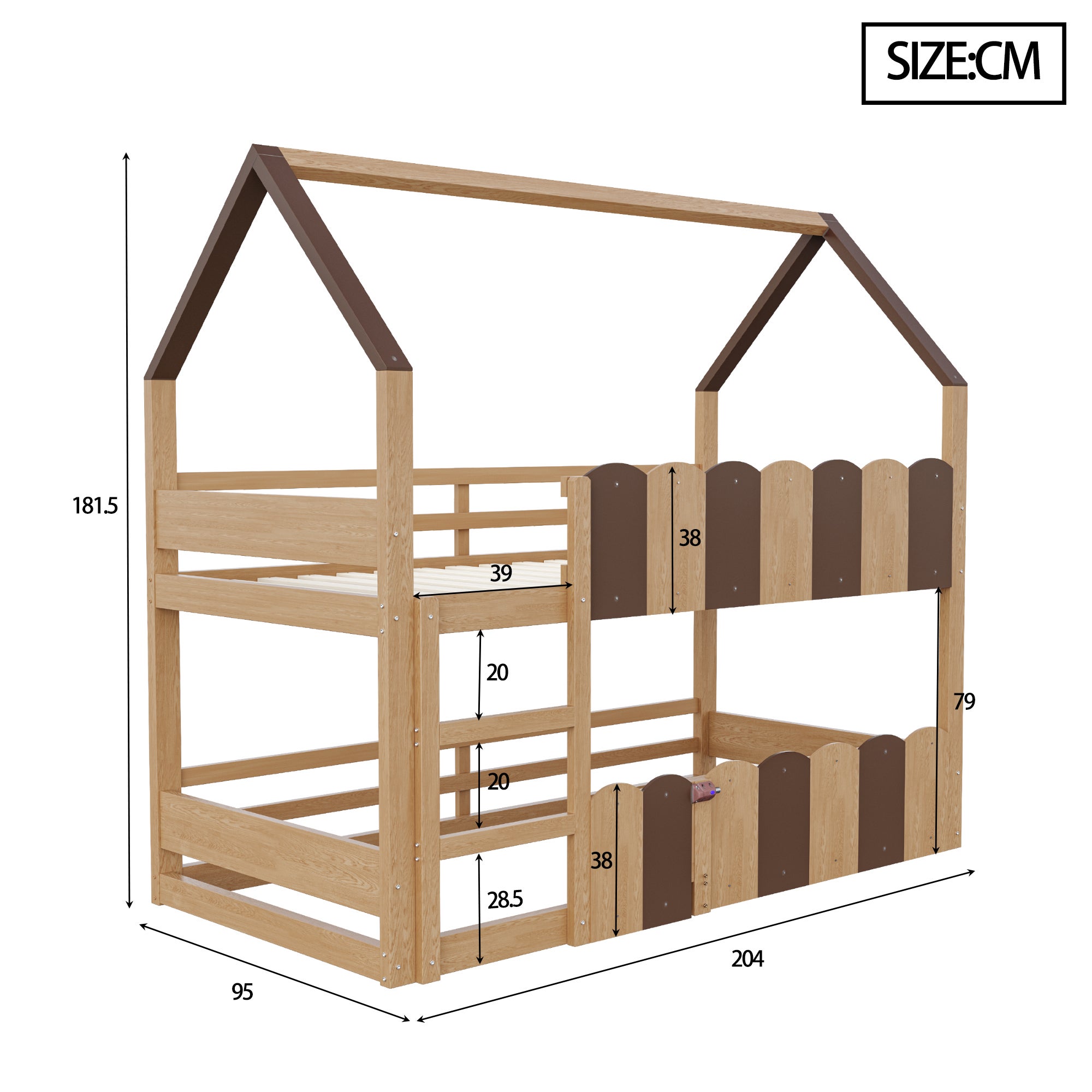 Letto a castello 90x200 cm barriera rete legno MDF bicolore senza materasso - 4