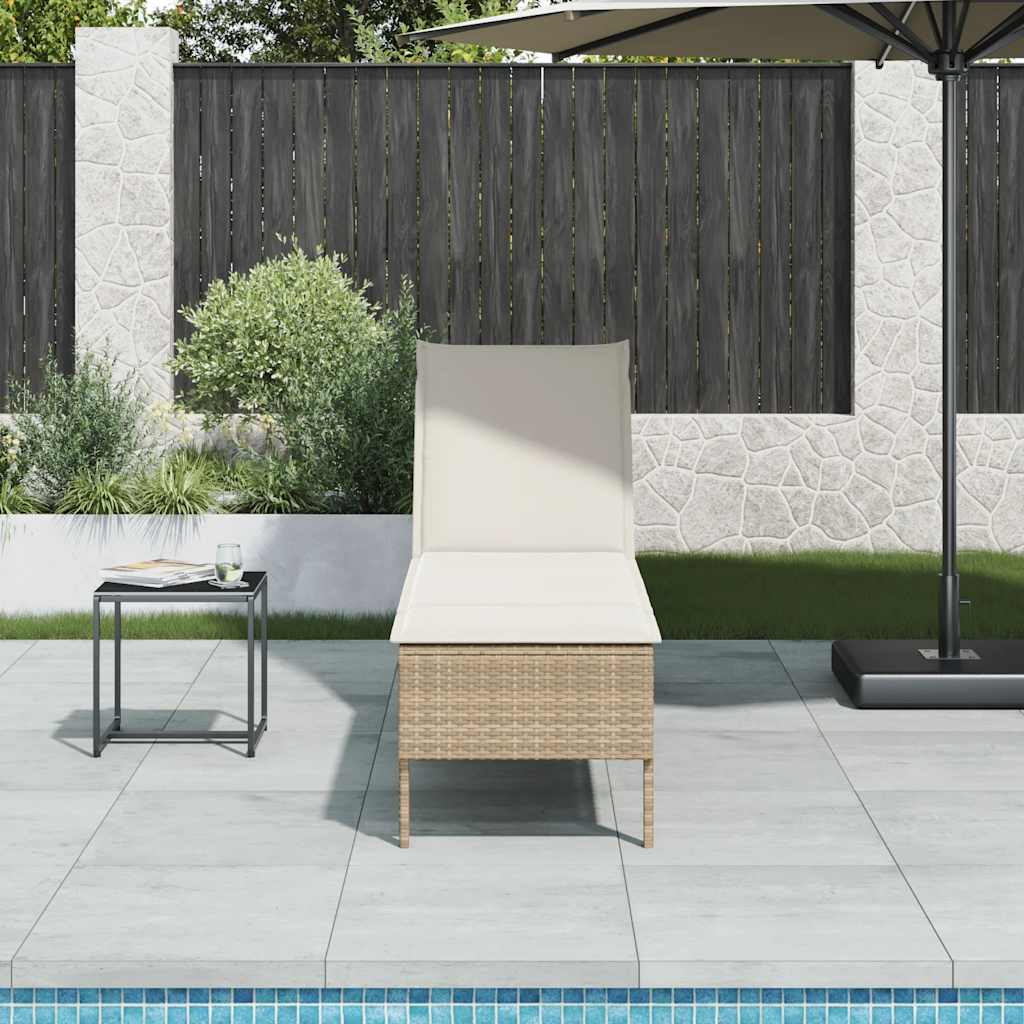 Leżak z poduszką beżowy 55x200x44cm polirattan