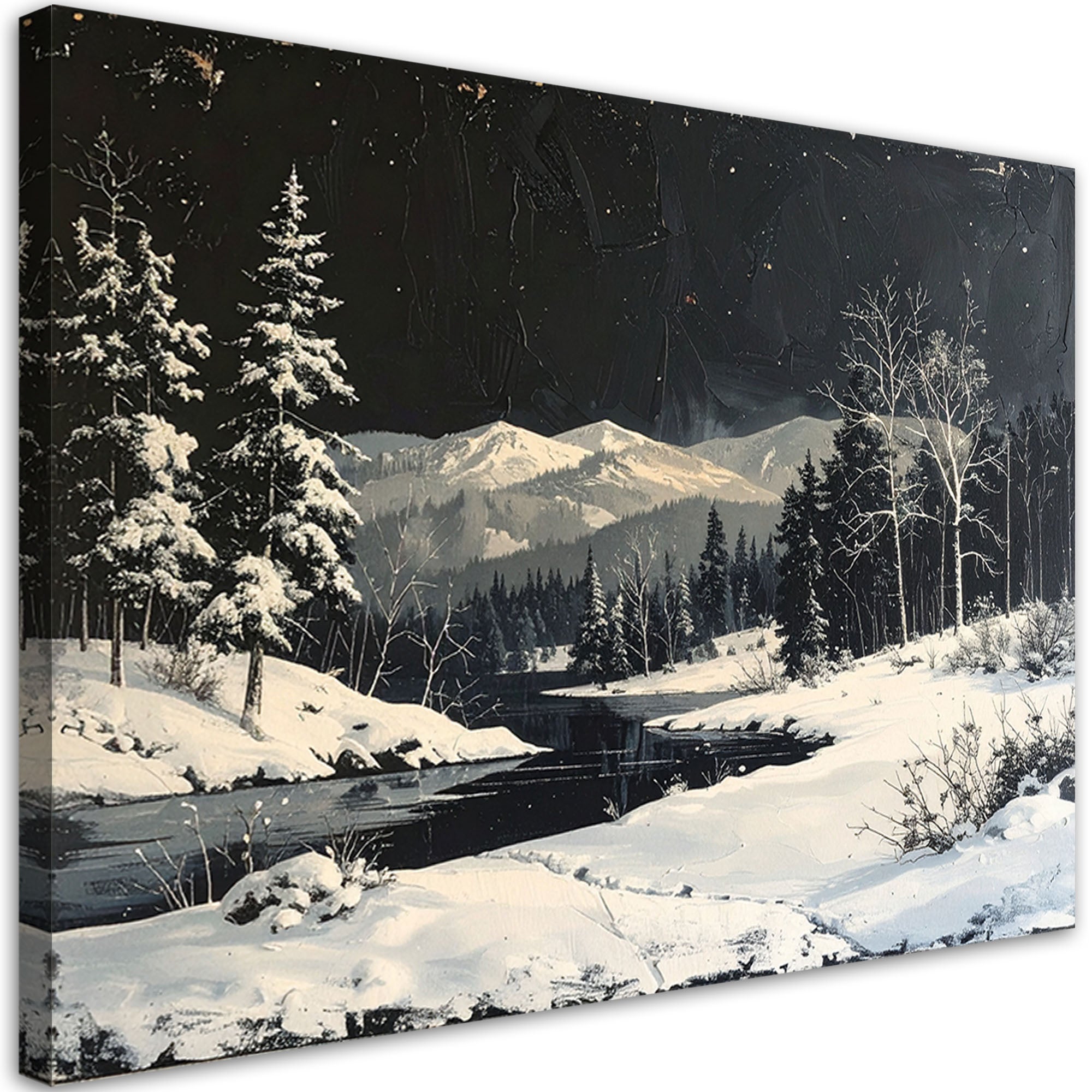 Obraz do salonu sypialni biura, Pejzaż zimowy śnieg góry drzewa 90x60