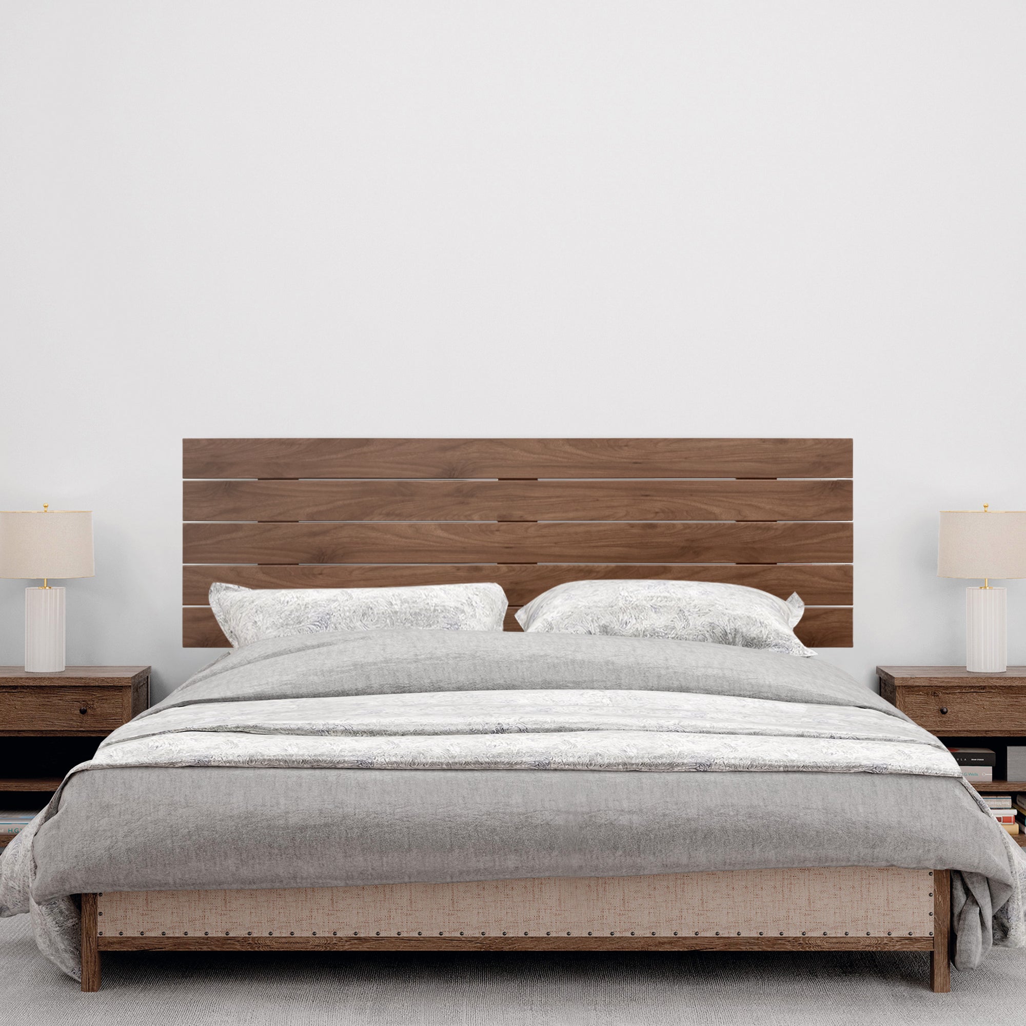 DHOME Cabecero de Madera reciclada DM Estilo Palet Horizontal Cama Palets Herrajes incluidos (135cm, Nogal Madera) - 4