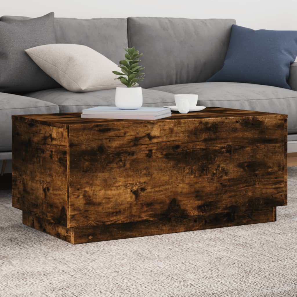 Stolik kawowy z oświetleniem LED, przydymiony dąb, 90x50x40 cm