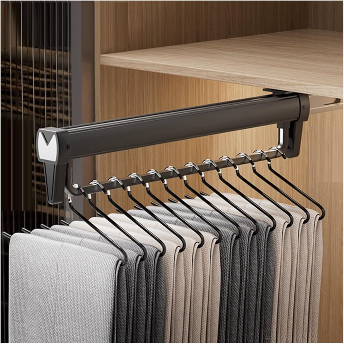Suport extensibil pentru pantaloni din aliaj de aluminiu, capacitate de încărcare 30 kg, economie de spațiu, efect optim de depozitare (negru, 50 cm)