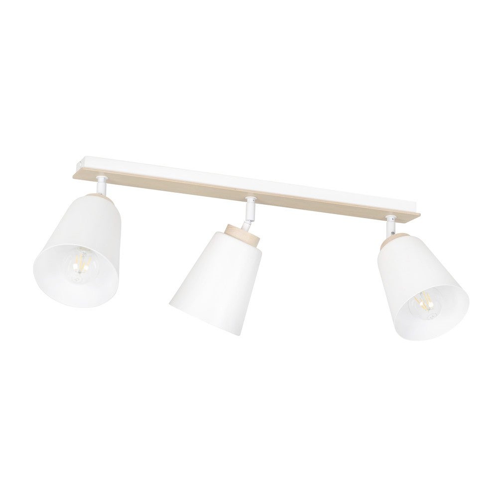 Lampa sufitowa Tasla z 3 regulowanymi białymi i drewnianymi kloszami 3xE27