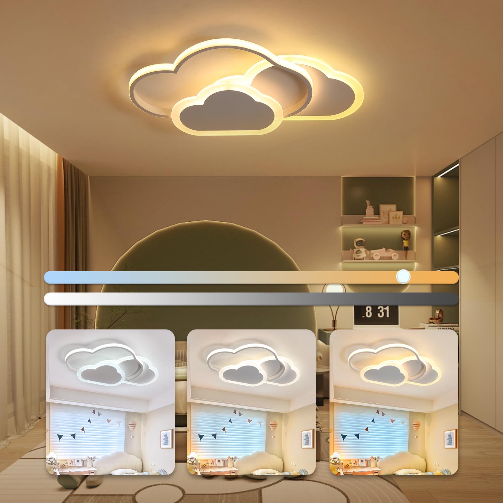 Lámpara de techo con forma de nube LED de 52 cm - Lámpara de techo para habitación de niños de 42 W con control remoto regulable 3000-6000 K - 3