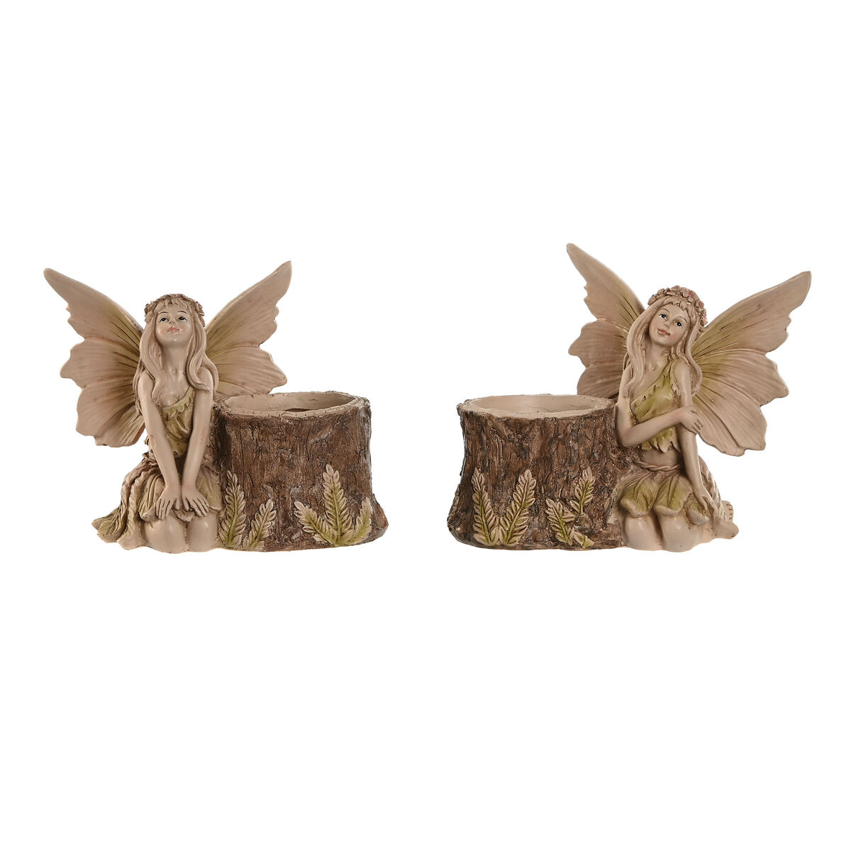 Figura decorativa home esprit marrón hada 18 x 10 x 15 cm (2 unidades)