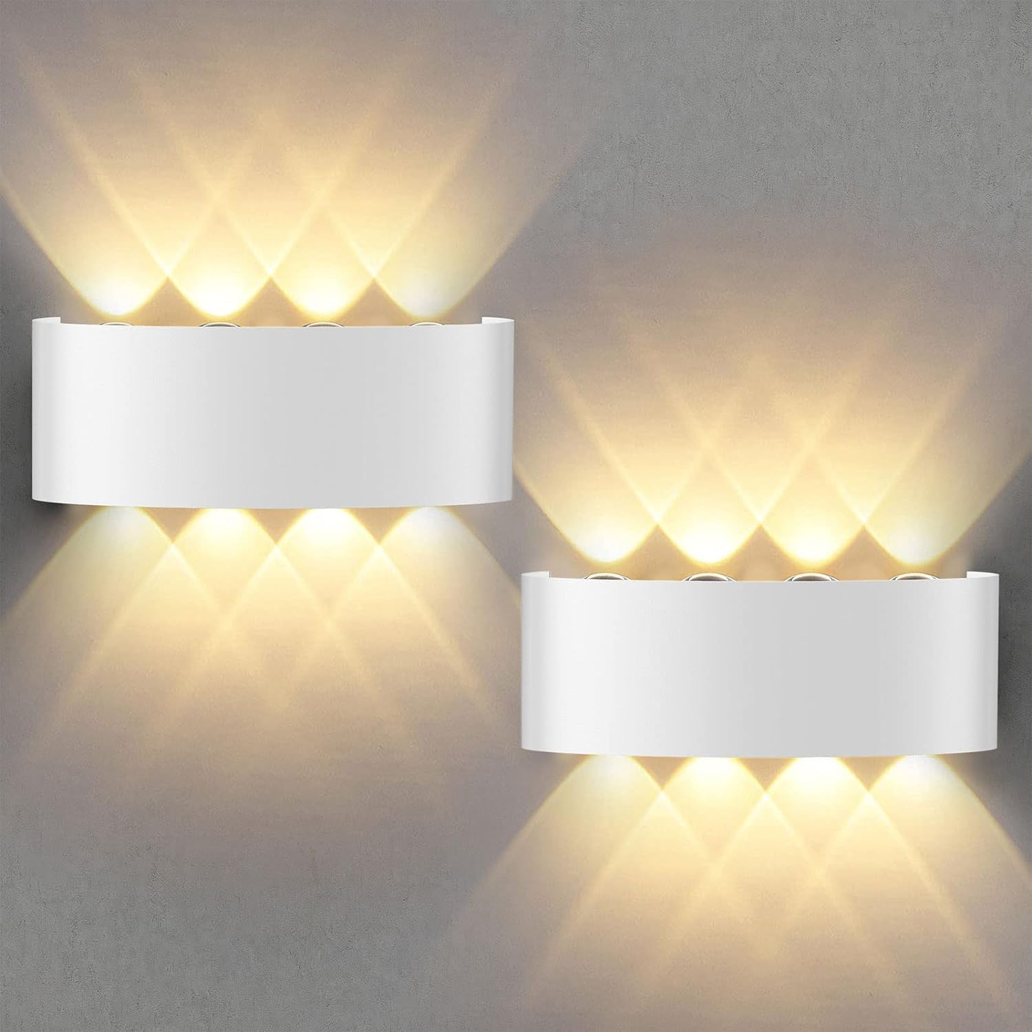 Zestaw 2 kinkietów LED do wnętrz i na zewnątrz, aluminiowa lampa ogrodowa 8 W, lampka nocna, wodoodporna IP65, światło ciepłe 3 000 K