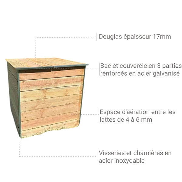 Composteur en bois 600 litres pour jardin - (LxlxH) 900 x 860 x 870 mm - C090024 - 3