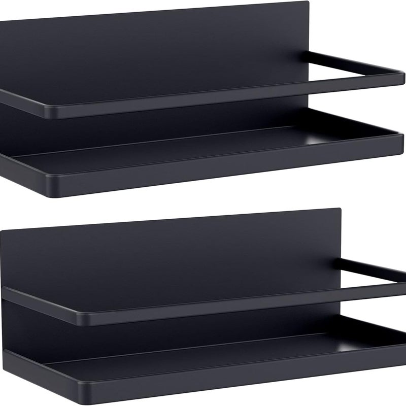 Zestaw 2 magnetycznych półek na przyprawy do lodówki, do przechowywania w kuchni, bez dziurkowania, oszczędzające miejsce (czarne)