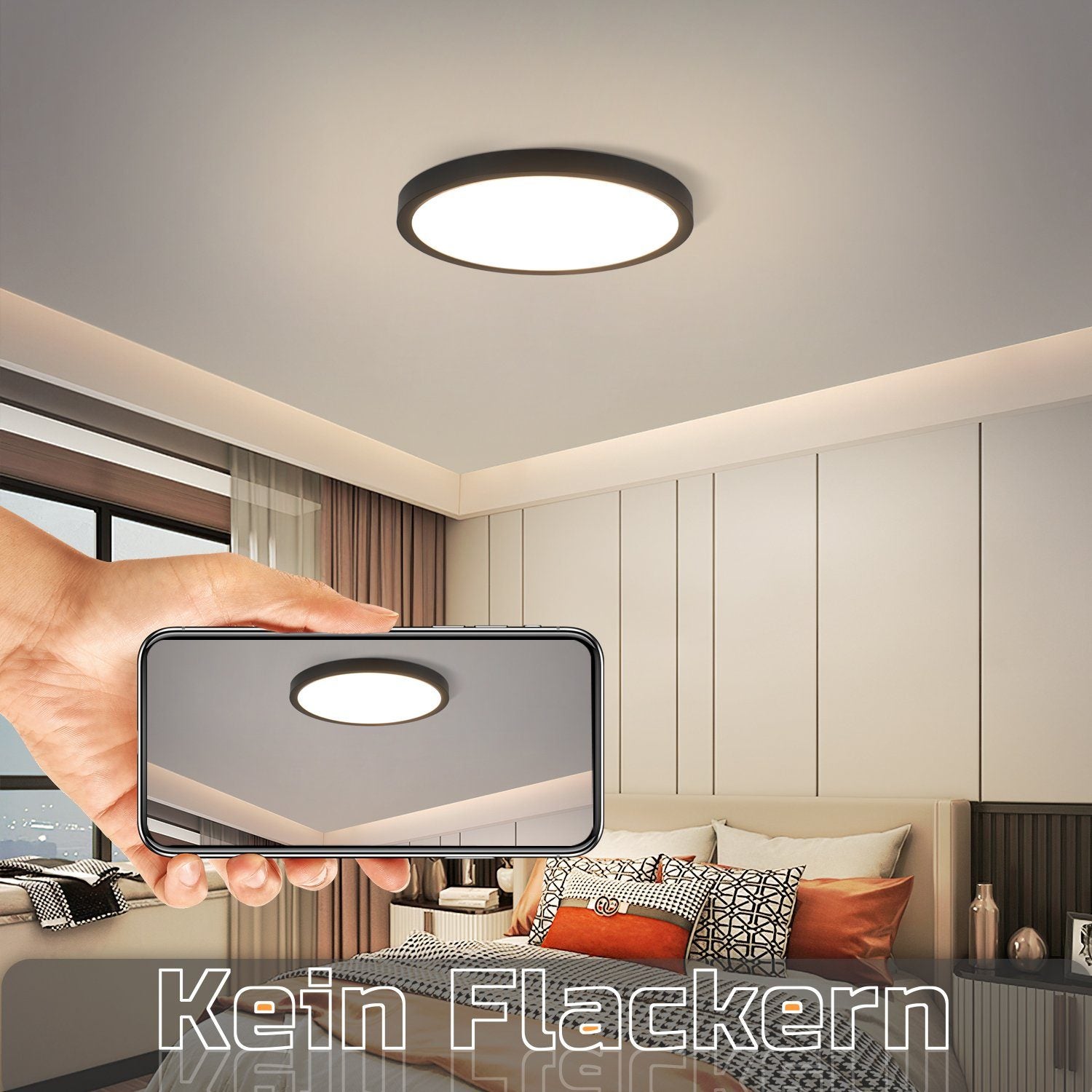 NETTLIFE Panneau LED plafonnier noir éclairage de plafond plat rond IP44 résistant aux éclaboussures - 4
