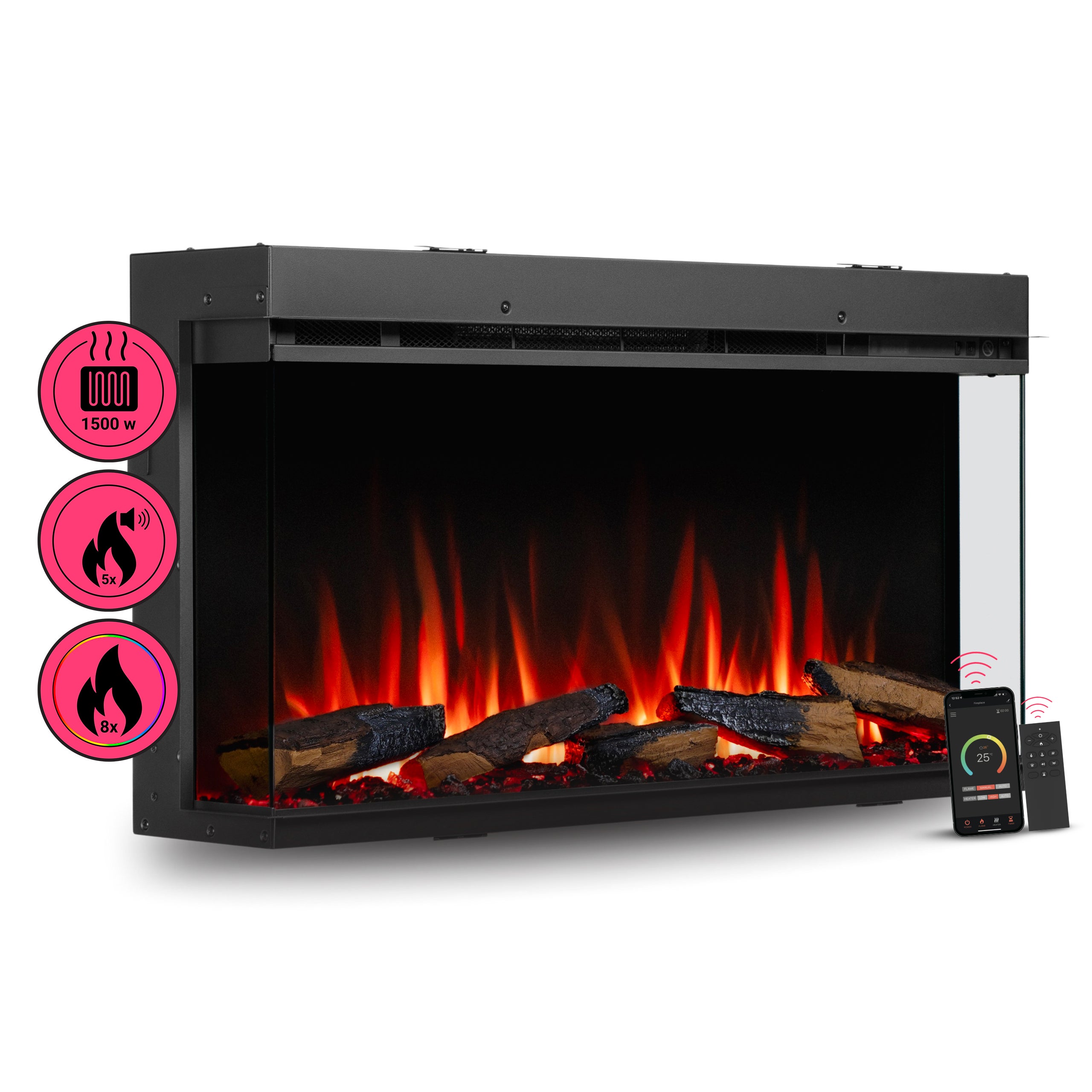 Chimenea Eléctrica De Pie BALDERIA - Efecto Llamas 3D, Calefacción 1-2 KW, Mando A Distancia, Blanco