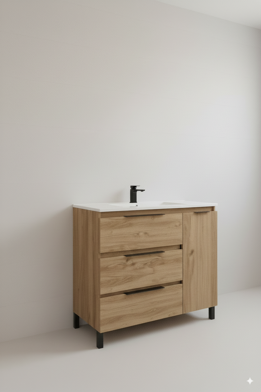 Ensemble armoire et plan de travail Alessandria en 100 cm, finition chêne guadarrama, avec poignée directionnelle. - 2