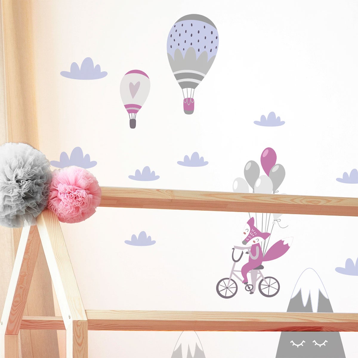 Vinilo niño escandinavo de montaña animales raros - adhesivo de pared - revestimiento sticker mural decorativo - 90x135cm - 7