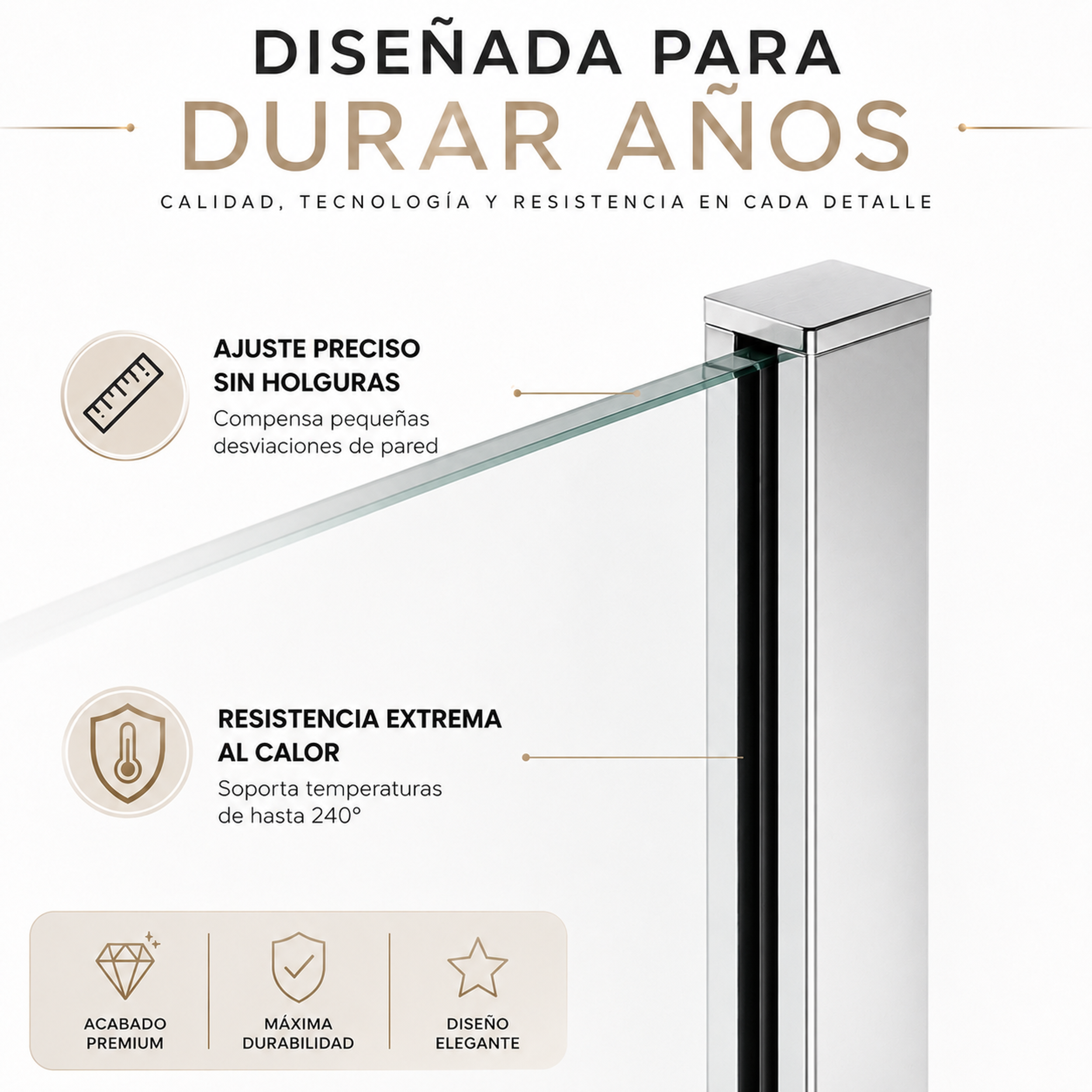 NEBADOON | Mampara de Ducha Fija transparente con Cristal templado 8mm Antical - Mampara fija con Perfilería Plata Brillo 100cm (Ancho) x 200cm (Alto) - 6