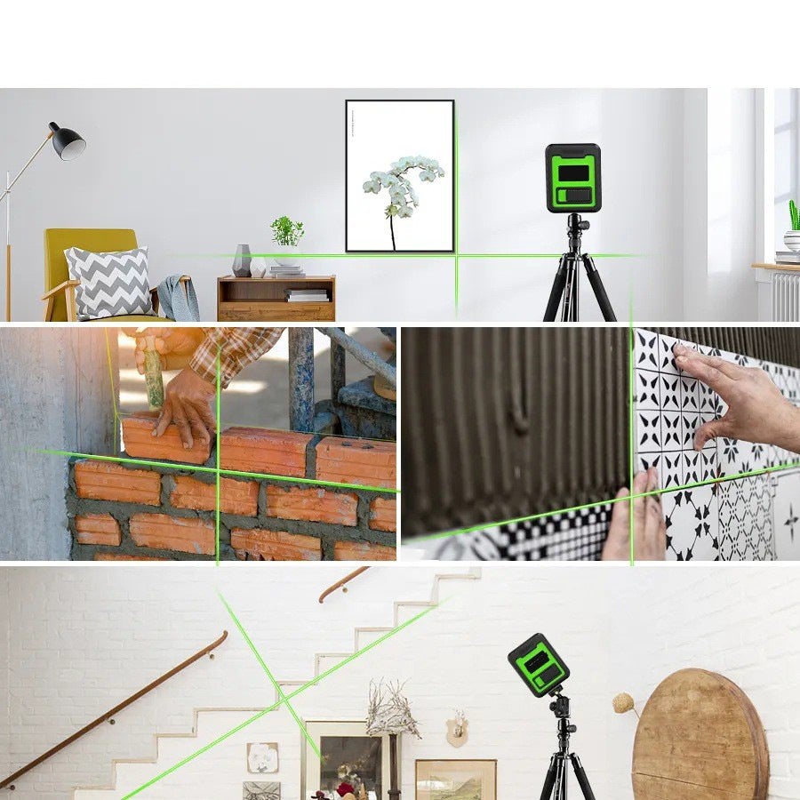 Mini livello laser - Doppio raggio verde, autolivellante, per misurazioni orizzontali e verticali, alloggiamento verde - 5