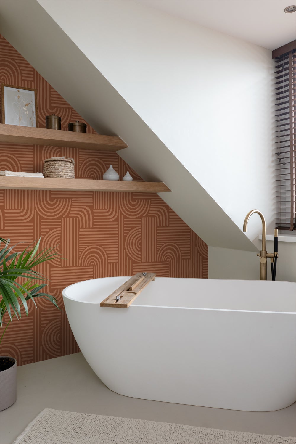 Papier peint graphique 3D terracotta - 53 cm x 10.05 m - ESTAhome - 3