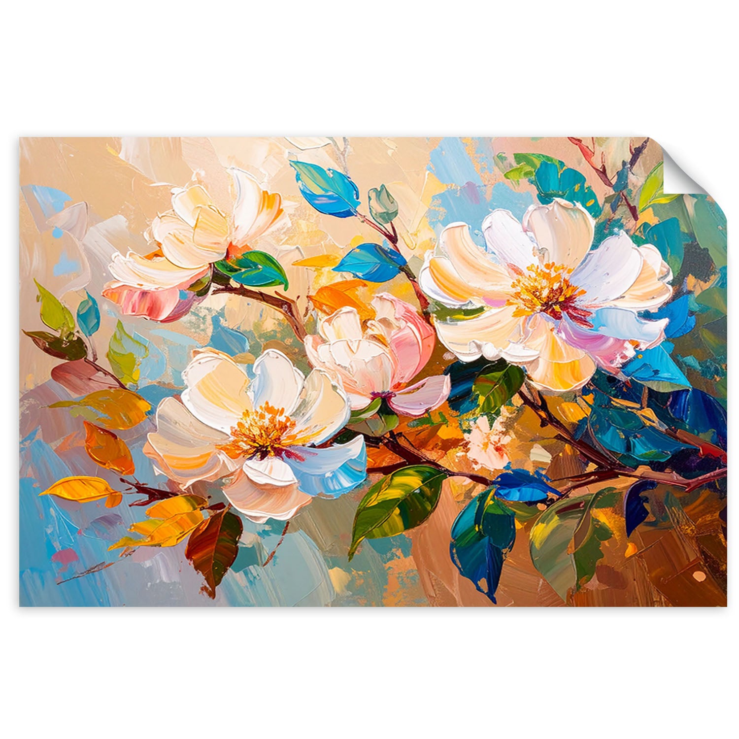 Naklejka na ścianę, Kolorowe Kwiaty Liście Natura 30x20