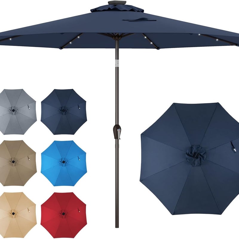 Parasol Ogrodowy 3M, Parasol z Regulacją Nachylenia, 8 Żeber, Podświetlenie Słoneczne 24 LED, Korba, Ochrona przed UV, Duży Parasol, Ciemnoniebieski