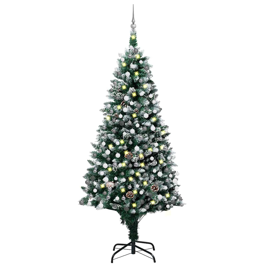 Sztuczna choinka z LED, bombkami i szyszkami, 210 cm vidaXL