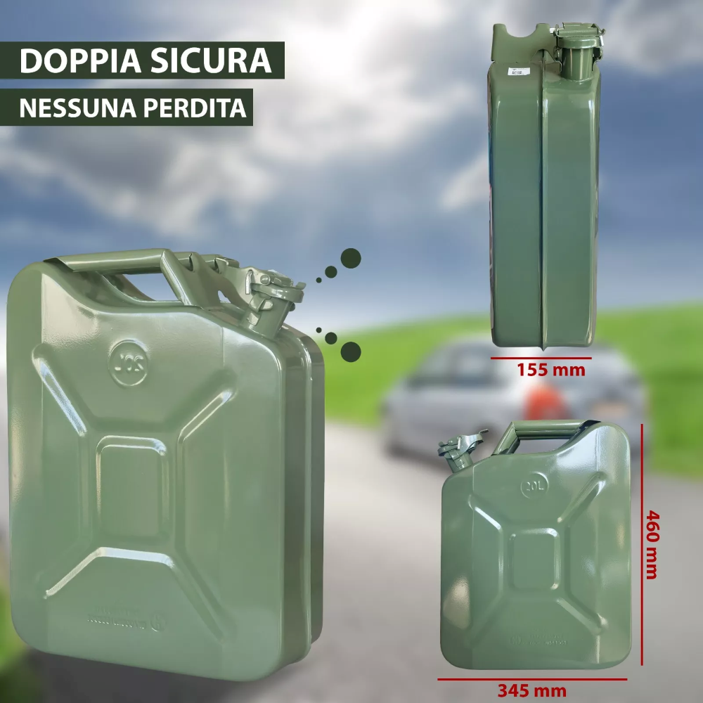 20L Verde Tanica Con Flessibile Beccuccio - per Carburante Benzina Diesel Ecc