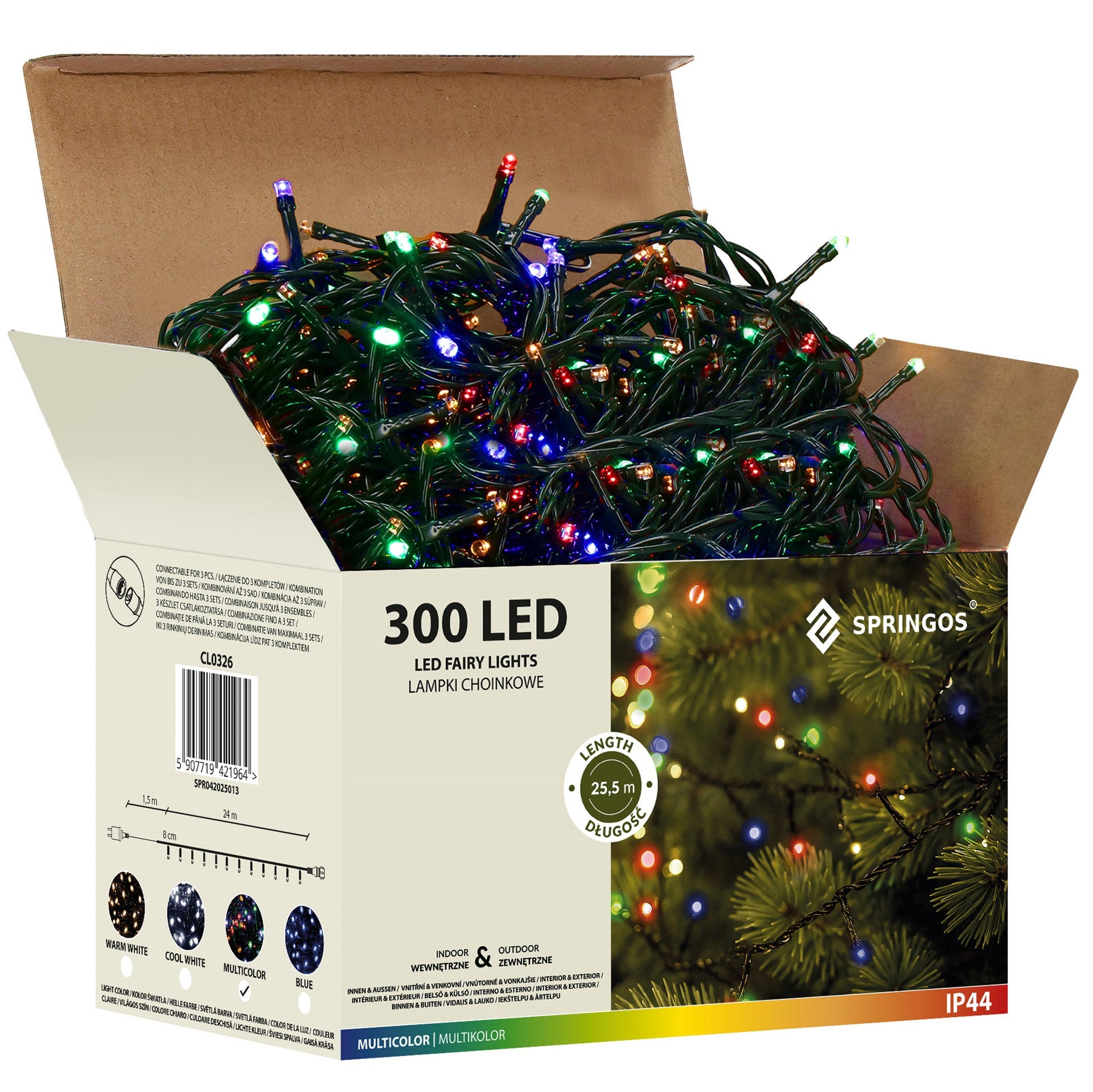 Instalatie lumini pentru bradul de Craciun, 19,5 metri, 300 LED-uri, multicolor