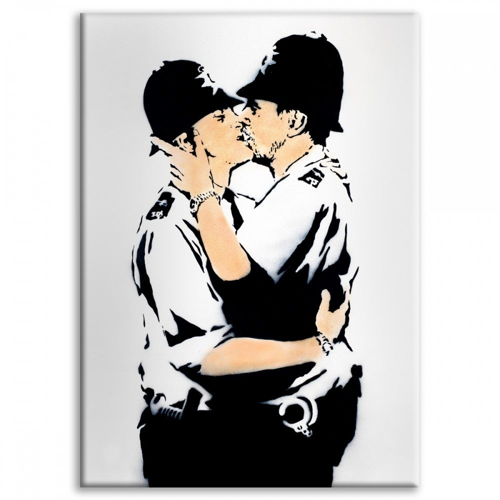 Całujący się policjant – Banksy – wydruk na płótnie i oprawiony w drewnianą ramę 70x100 cm