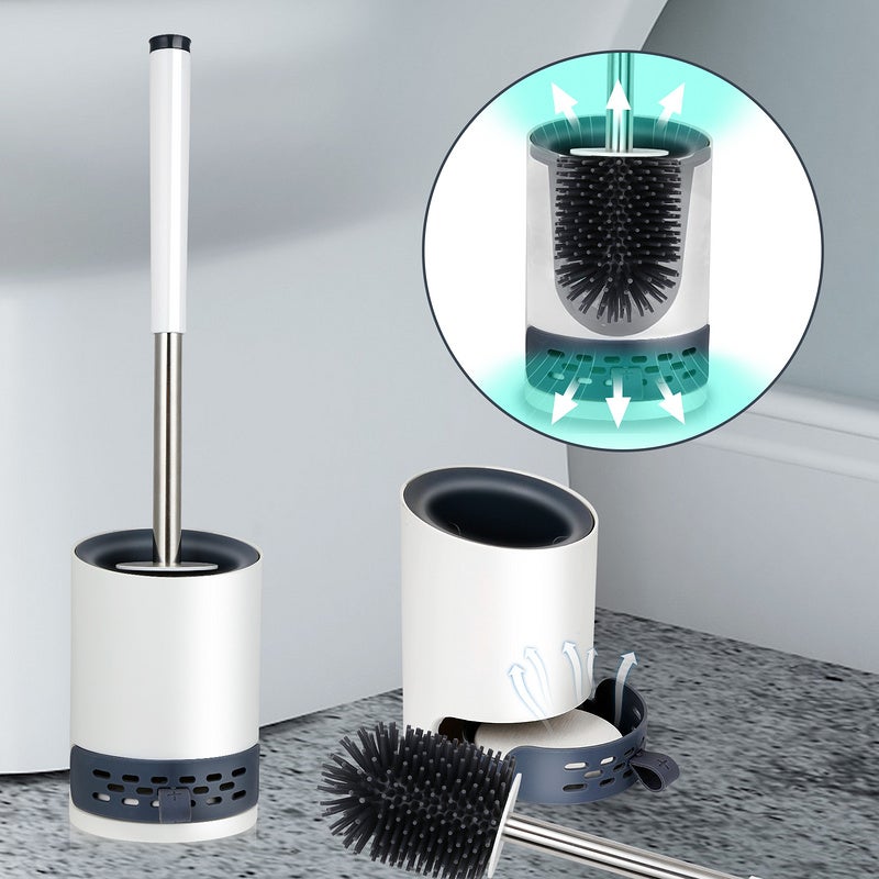 Brosse WC Suspendue En Silicone Avec Support Mural - Tête TPR, Pince Cachée - Blanc