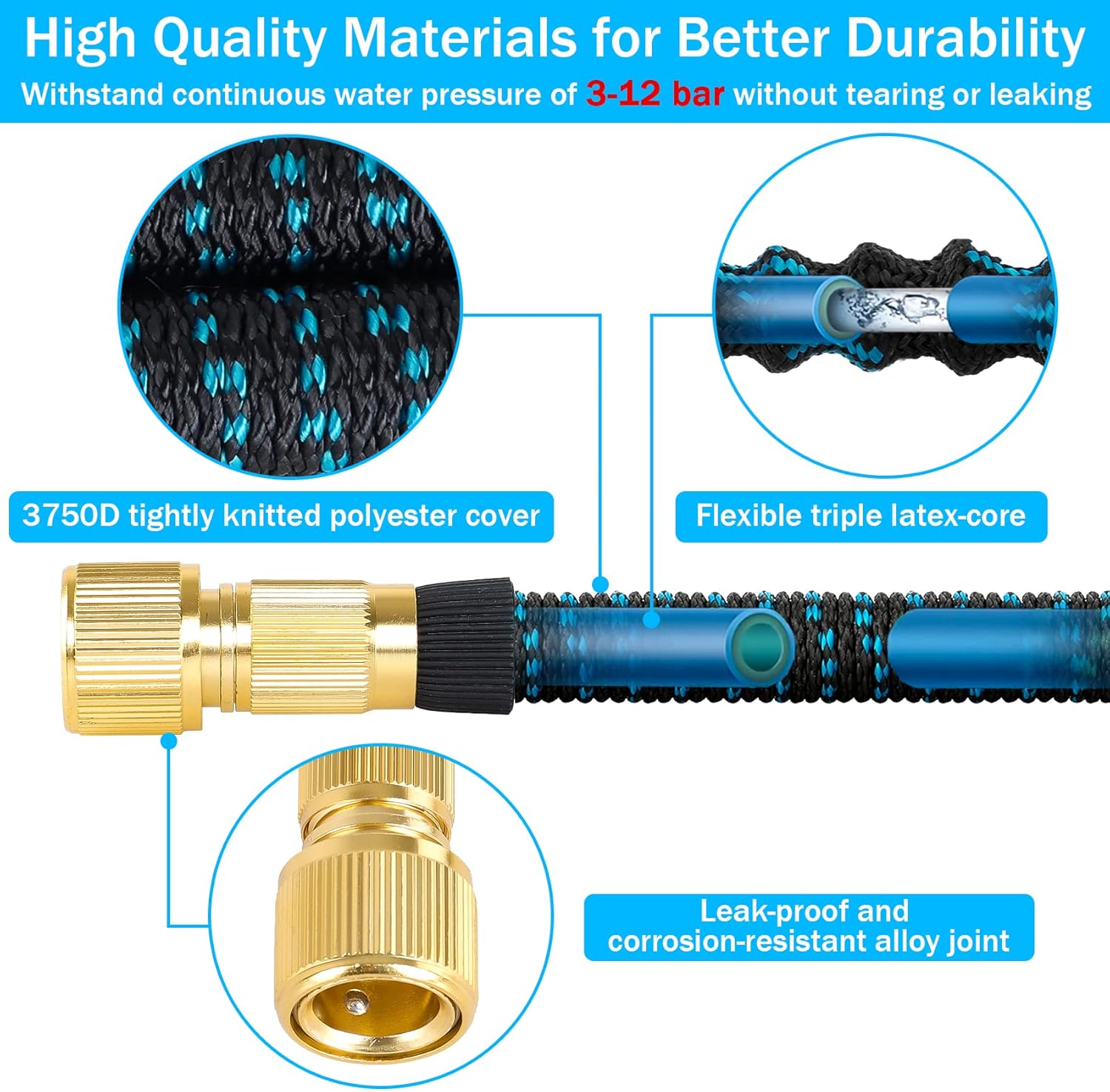 Tuyau d'arrosage extensible de 30 m (100 pi) avec pistolet pulvérisateur à 10 fonctions - 5