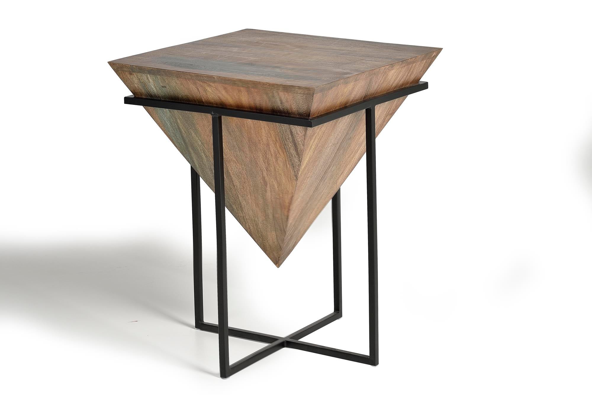 Table d'angle en manguier en metal bois