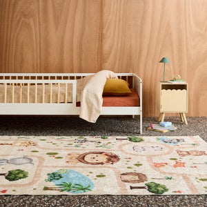 Tappeto Bambini 200x290 Cm Con Stelle E Luna - Blu Turchese/Crema/Grigio - Morbido E Antimacchia