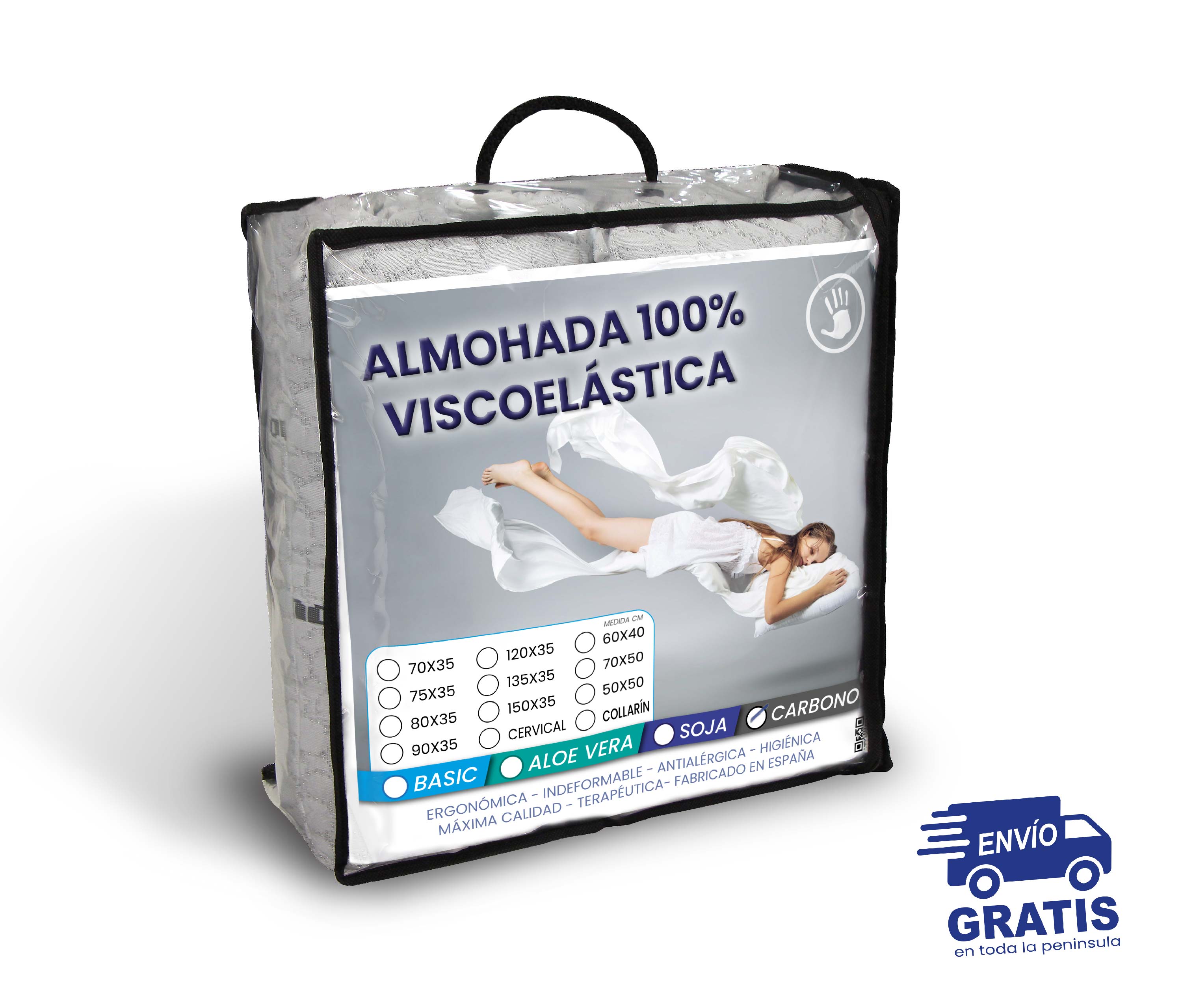 Conjunto de 2 Almohadas Visco Carbono de SonnoMattress 90x35 - 2