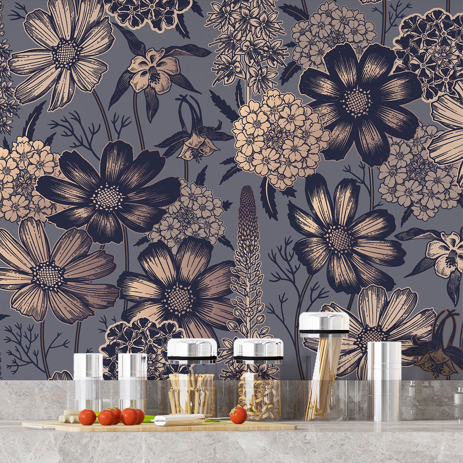 Crédence adhésive sticker décoratif pour cuisine - Fleurs - Adhésif + Protection BRILLANTE - 50x75 cm - 4