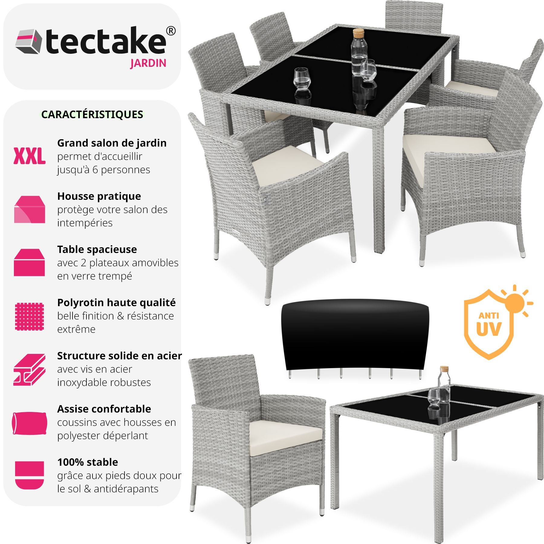 TECTAKE Conjunto de ratán Para 6 personas - 2